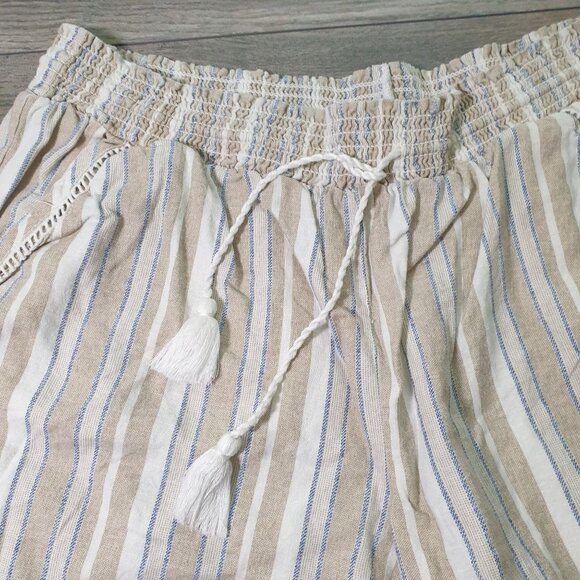 Striped Linen Rayon Blend Elastic 34 In Waist Shorts Drawstring Tassel  XL Beach - Picture 3 of 6